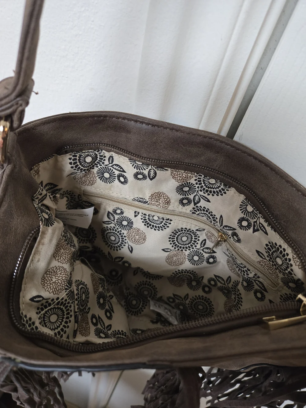 Women's Brown Fringe Shoulder Bag - Suede Style